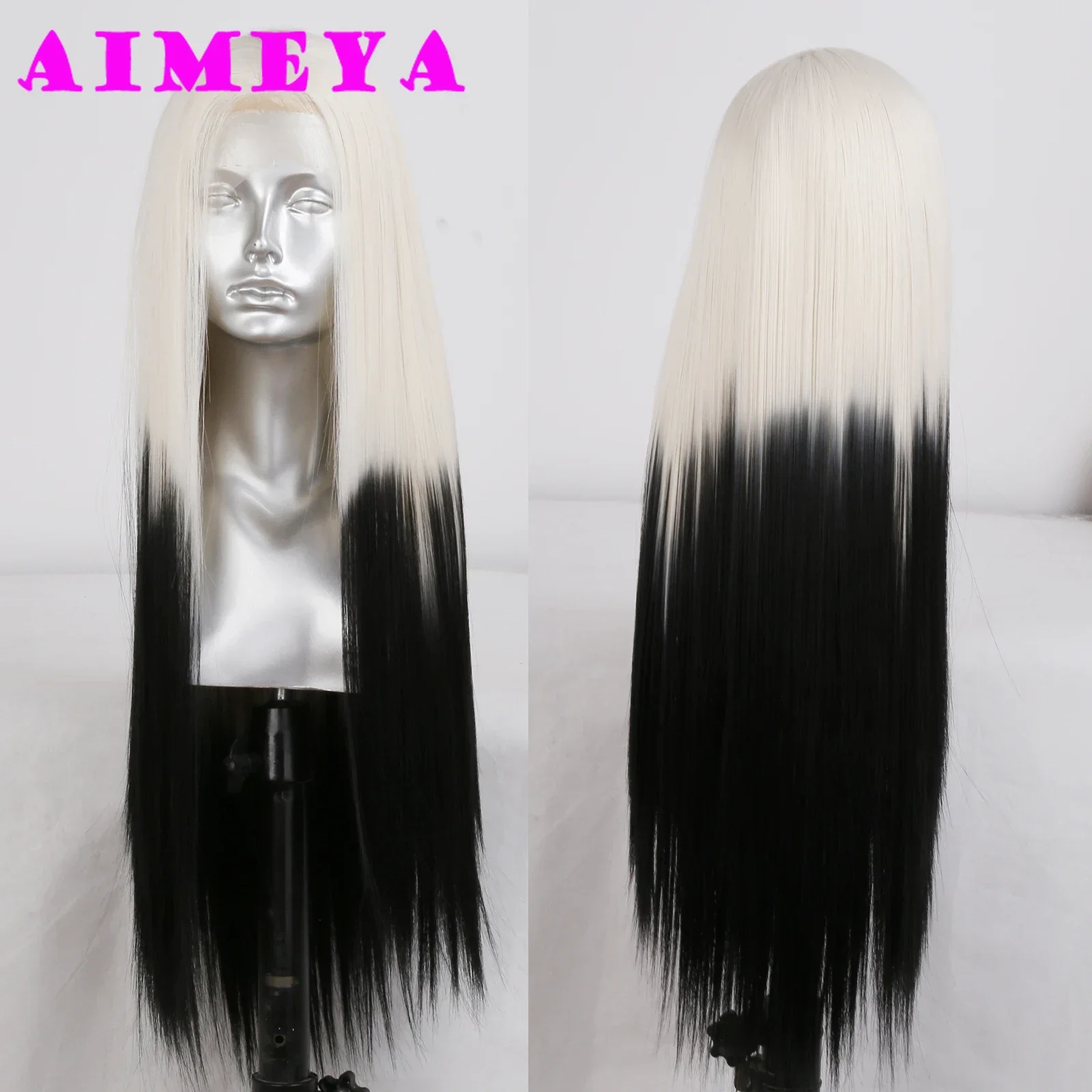 AIMEYA Ombre Blue Wig Colored Lace Front Wigs for Women Long Silky Straight Synthetic Hair Heat Resistant Daily Use Cosplay Wig