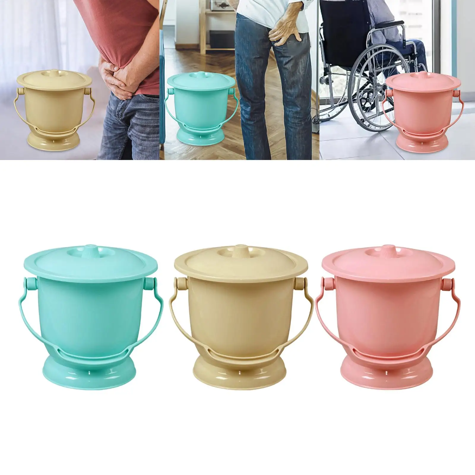 Chamber Pot with Lid Bedpan Spittoon Portable Bedroom Night Pot Urine Bucket