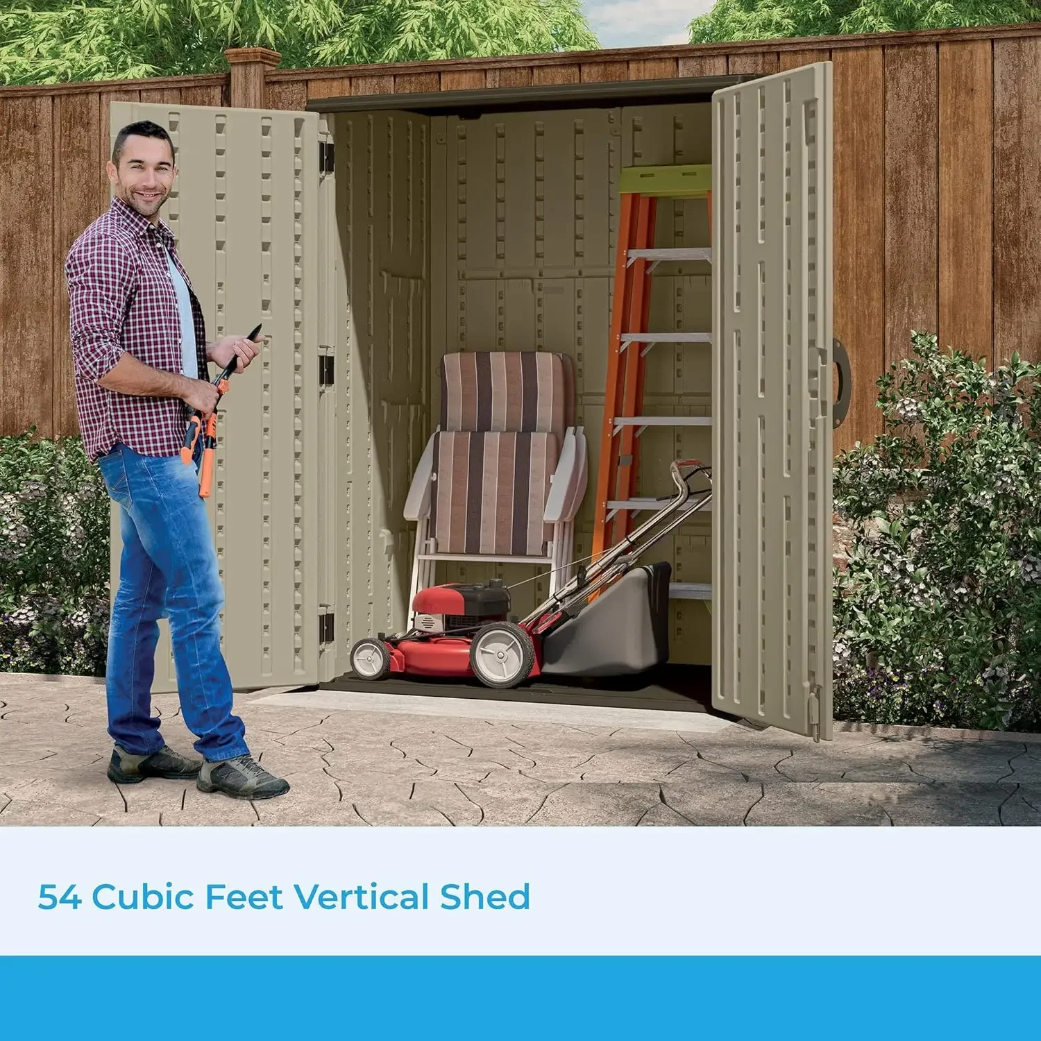 Vertical Storage Shed with Durable Plastic Construction, Multiple Wall Panels and Ample Space for Outdoor Storage