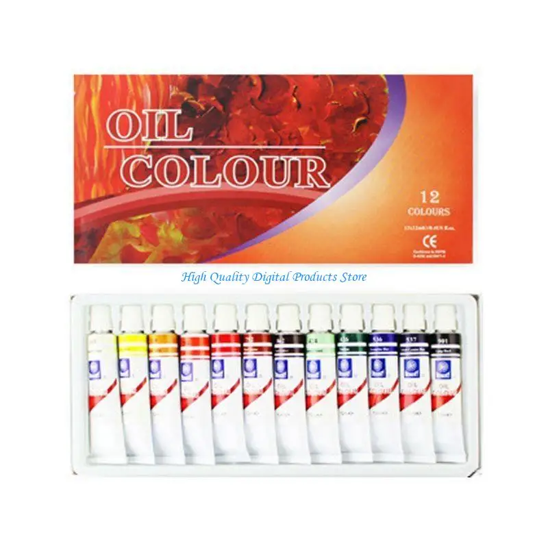 

U2JE 12ml 12/24 Colors Professional Oil Painting Paint Drawing Pigment Tubes Set Artist Art Supplies for Beginner