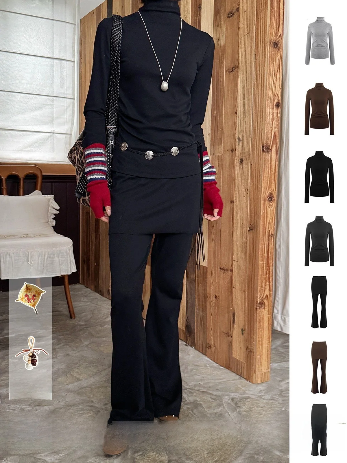 

Brand Long Sleeve Fleece T-Shirt Base Shirt Dress Pants DEARSOCUTE Casual Style Slim Fit Glue Fiber Cotton Spandex