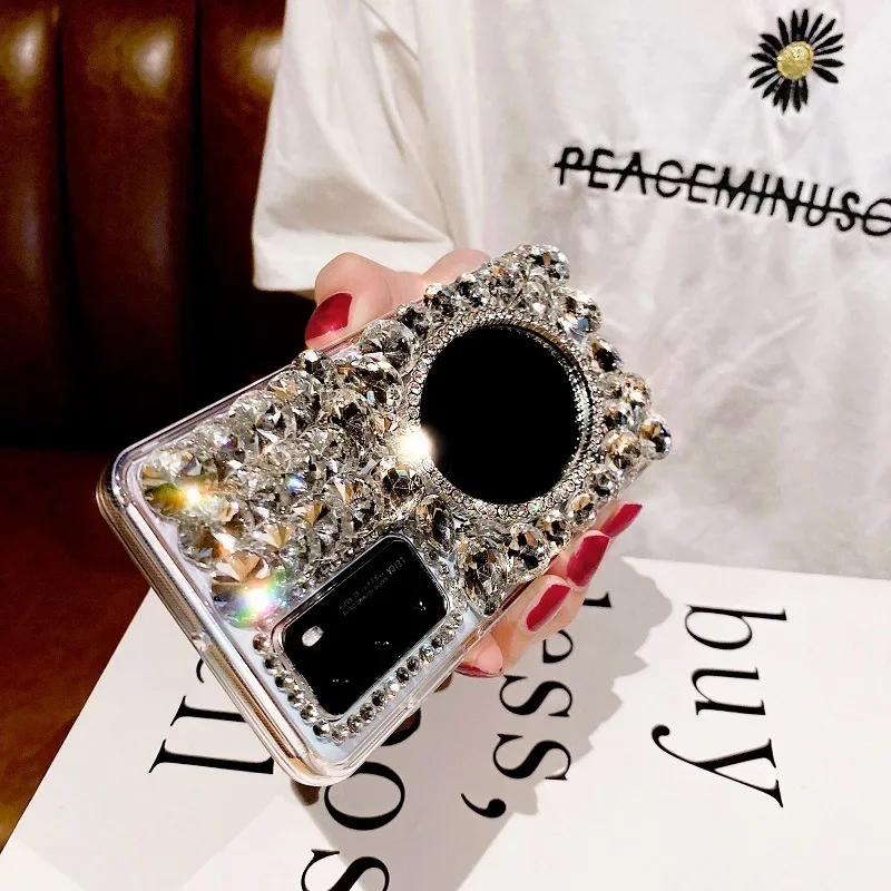 Glass Rhinestone Mirror Cases for Samsung Galaxy S26 S24 Plus, S25, S22, 23 Ultra, Note20, Bling, Crystal Clear Stone