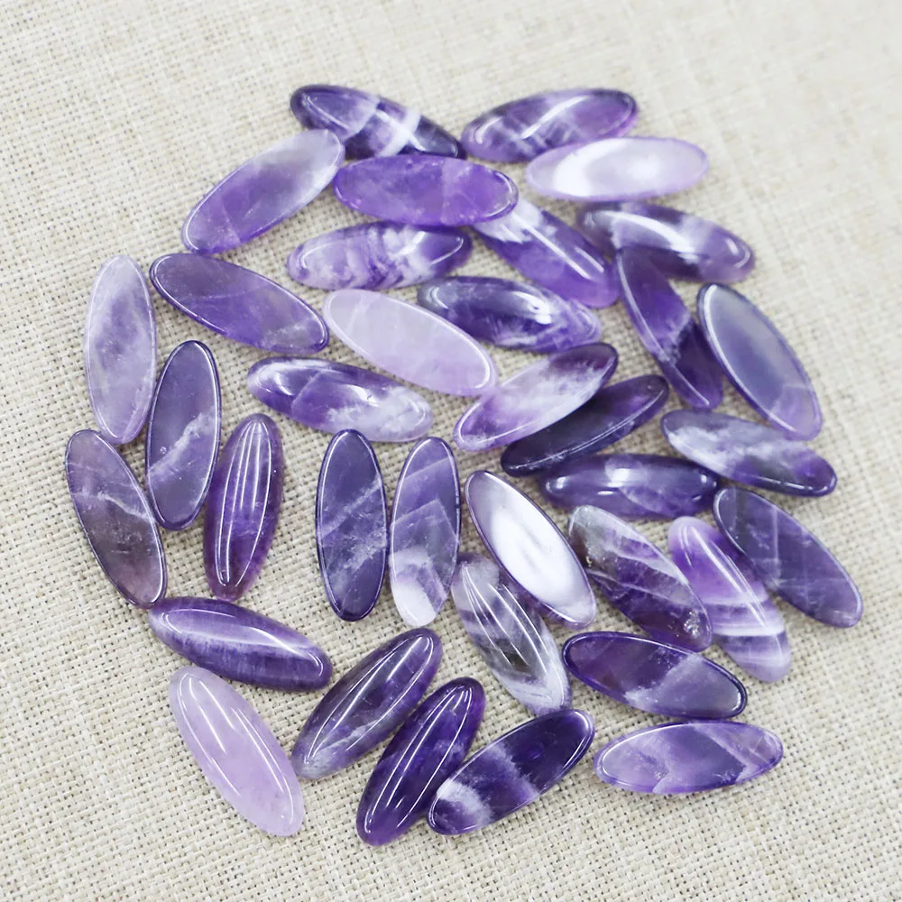 22*8MM New Natural Stone Amethyst Cabochon Ornament Long Oval Shape No Hole Bead Charm Making Jewelry DIY Ring Accessories 24Pcs