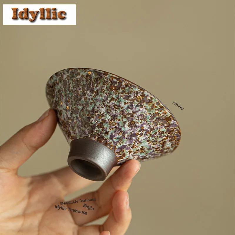 HOYIHM 50ml Old Rock Clay Lotus Fragrance Teacup Handmade Tea Bowl Jug Tea-tasting Meditation Cup Jianzhan Master Cups Cafes