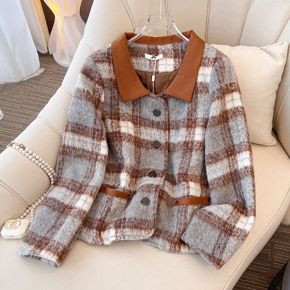 Plus size women's winter casual loose clip cotton coat plaid single breasted comfortable cardigan top 2024 new clothing large