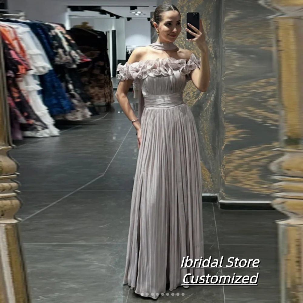تخصيص ألف خط قبالة الكتف الحفلة الراقصة الطيات حزب ضيف العباءات تكدرت Ruched فستان سهرة رسمي للنساء #1