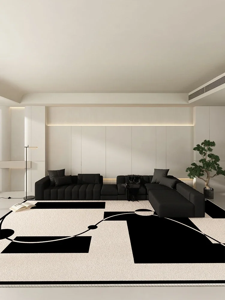 Black White Geometric Artistic Carpet Minimalist Luxury Living Room Carpets Large Size Bedroom Rug Easy Care Cloakroom Rugs 깔개