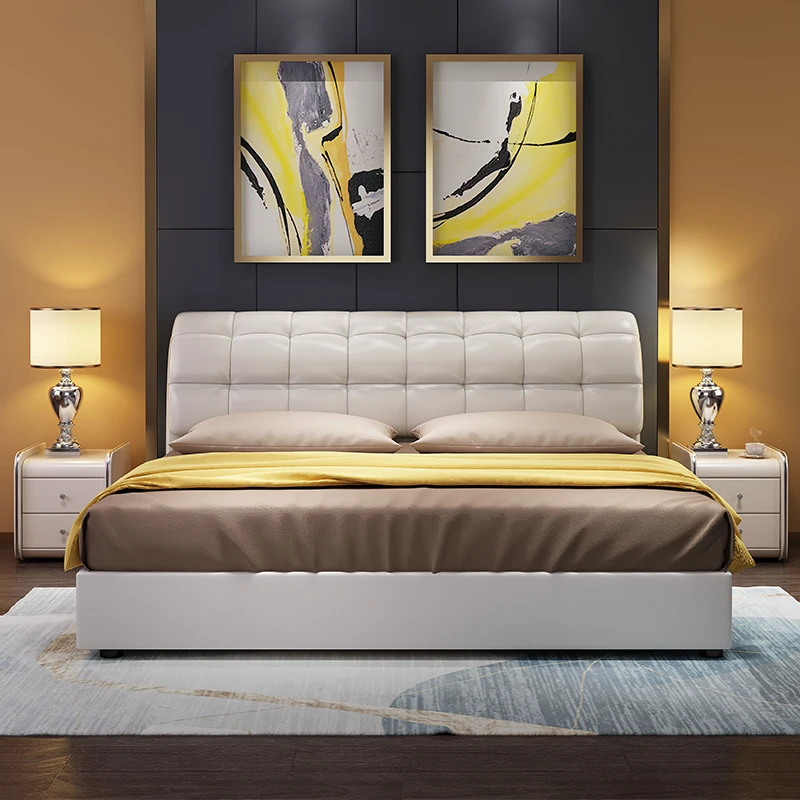 High Quality Light Luxury Modern Simple Leather Bed Bedroom Furniture Double 1.8m King Size Bed