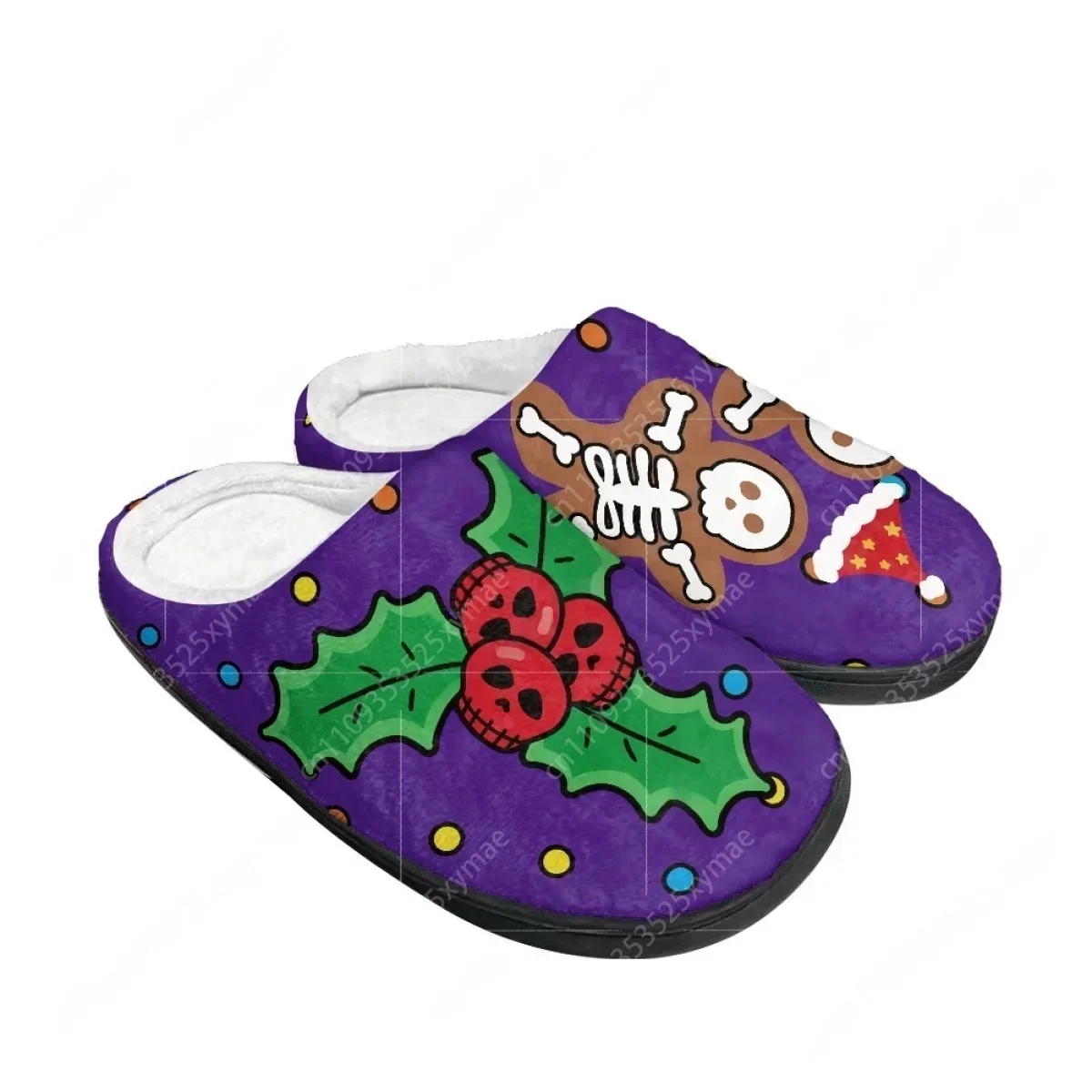 Christmas Lace Up Shoes Shiny Elk Skeleton Gingerbread Man Home Cotton Slippers Mens Womens Teenager Plush Keep Warm Slipper - view 4