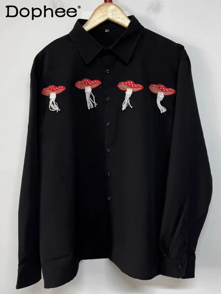 

Men's 2025 Spring Autumn New Shirts Fashion Embroidered Pattern Shirts Trendy Versatile Simple Color Matching Long Sleeve Tops