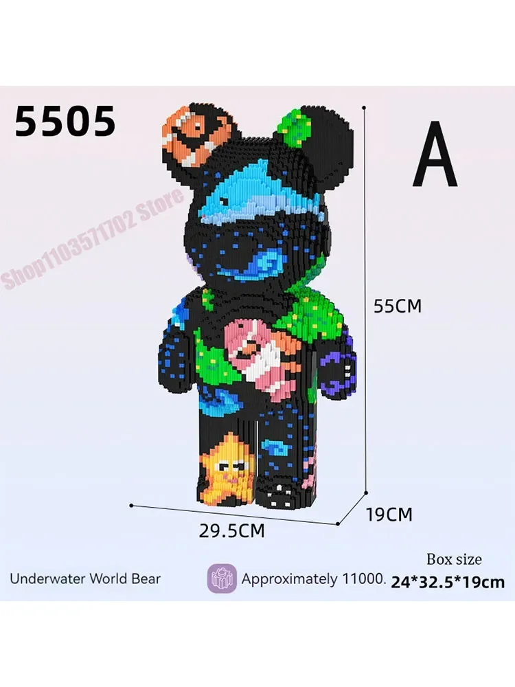 

Cartoon MOC Big Mega Bearbrick Violent Bear Gloomy Bear Micro Model 13500PCS Miniature Building Blocks Brick Puzzle Toys Gift