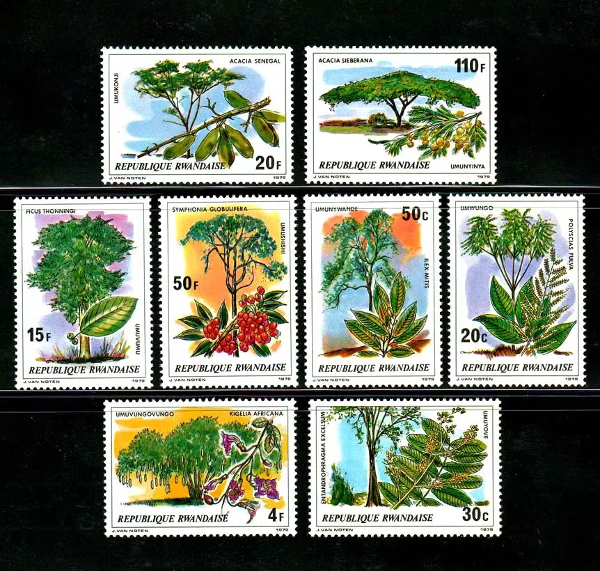 8Pcs/Set New Rwanda Post Stamp 1979 Rare Trees Postage Stamps MNH