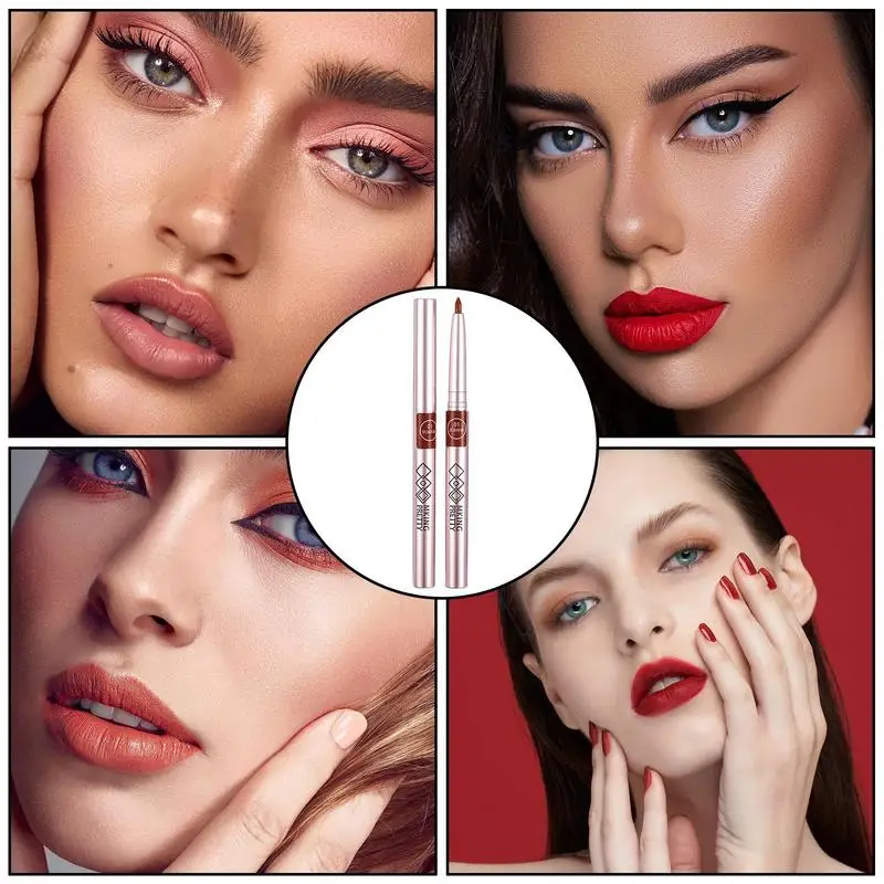 Delineador de labios resistente al agua, delineador de labios rojo de contorno preciso, larga duración, reproducción de Color liso, suministros de maquillaje de labios retráctiles para