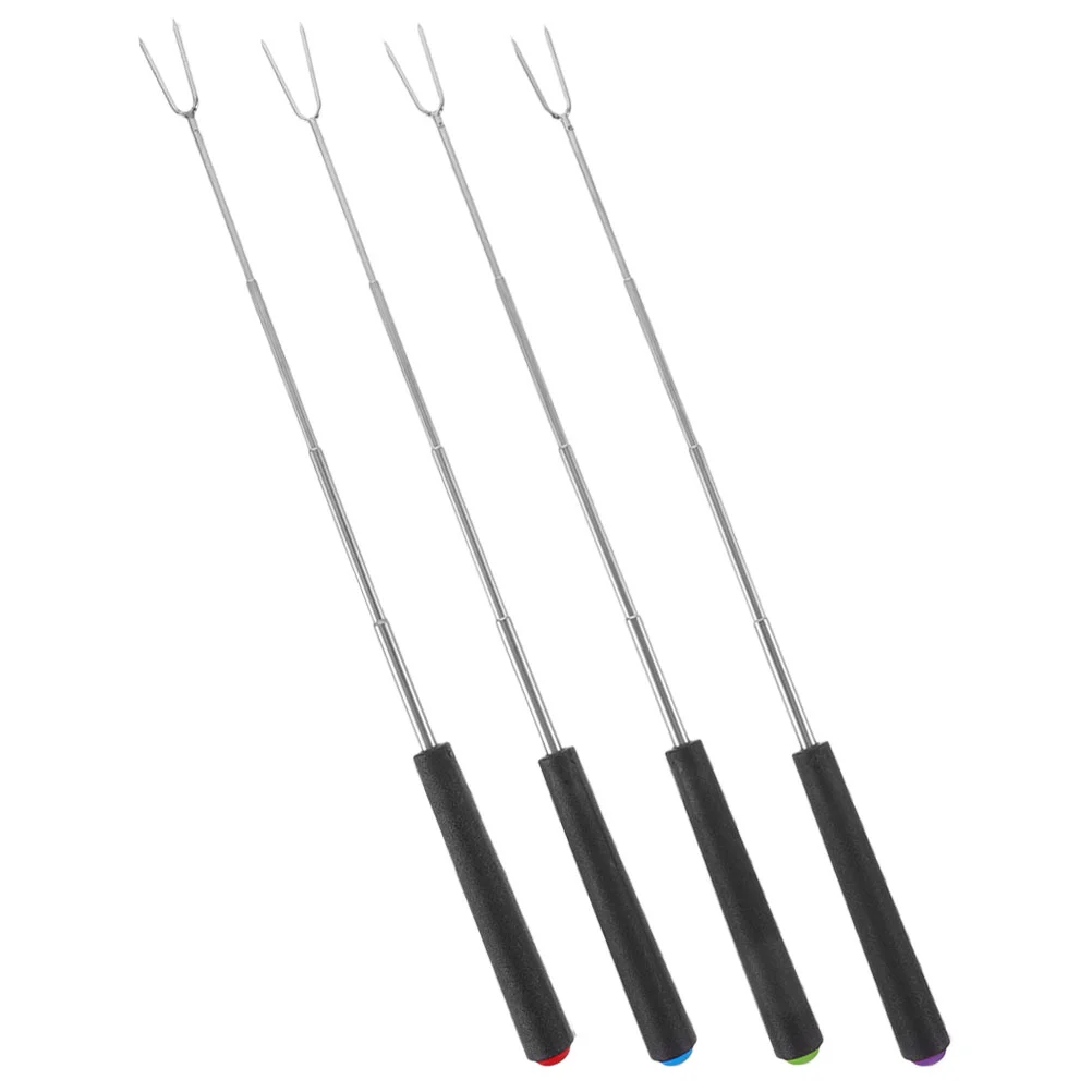 4 Pcs Telescopic Barbecue Fork Grill Serving Meat Carving Roasting Stick Marshmallow Sticks Abs Bbq Fire Pit