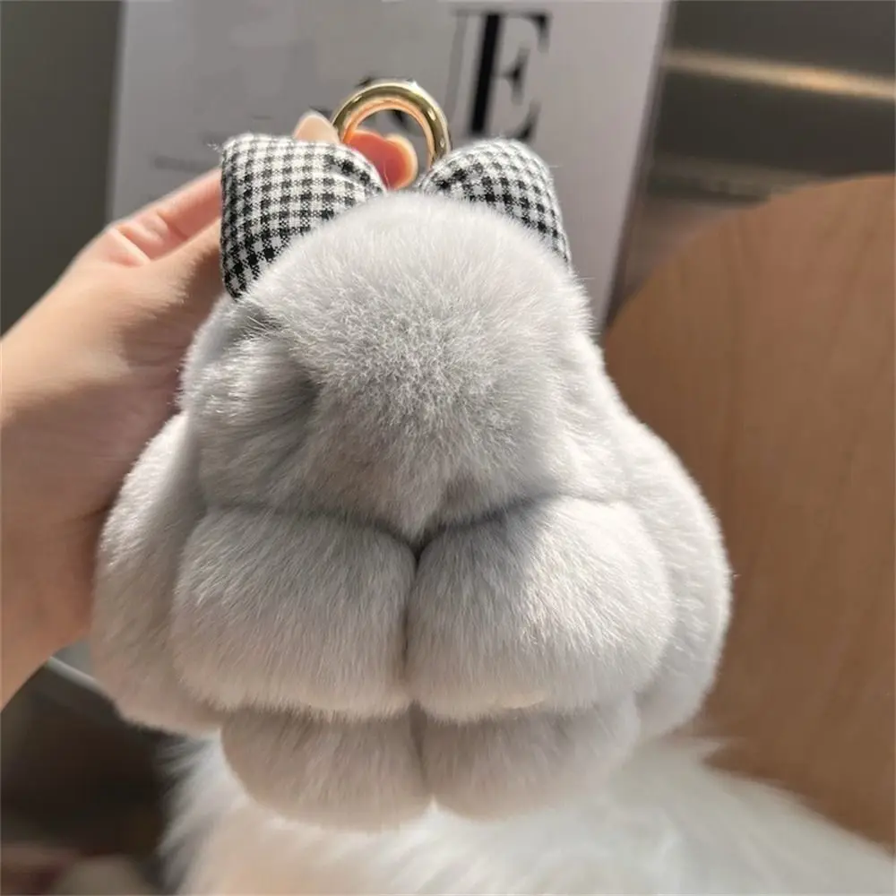 Fashion Hair Bow Rabbit Fur Keychain Cute Fluffy Bunny Keychain Keyholder Pompoms Rabbit Key Ring Jewelry Gifts