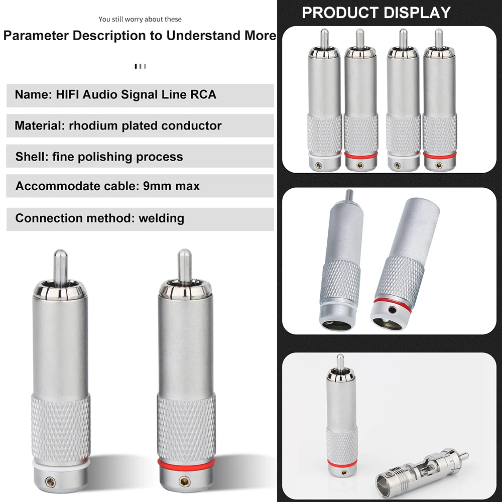 4pcs/8pcs RCA XSSH Audio DIY HIFI Amplifier Gold Silver Rhodium Plated Brass Connector Jack Plug