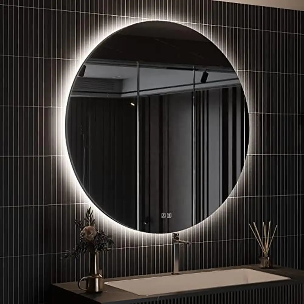 Round LED Vanity Mirror with Dimmable Lights Anti-Fog Wall Mounted Bathroom Mirror Tempered Glass Modern Touch Switch ETL