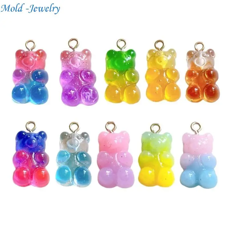 

69HB Pack of 50 Candy Colored Bear Charm Pendant Assorted Lovely Sturdy Resin Pendants for Craft Supplies Jewelry Making