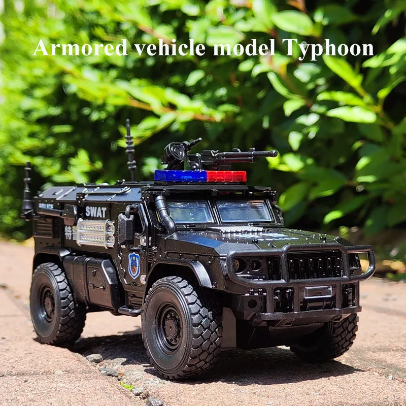 1/32 Cube Tiger Armored Vehicle Typhoon Alloy Model SWAT Off-road Car Pull-back Sound and Light Toys For Kids