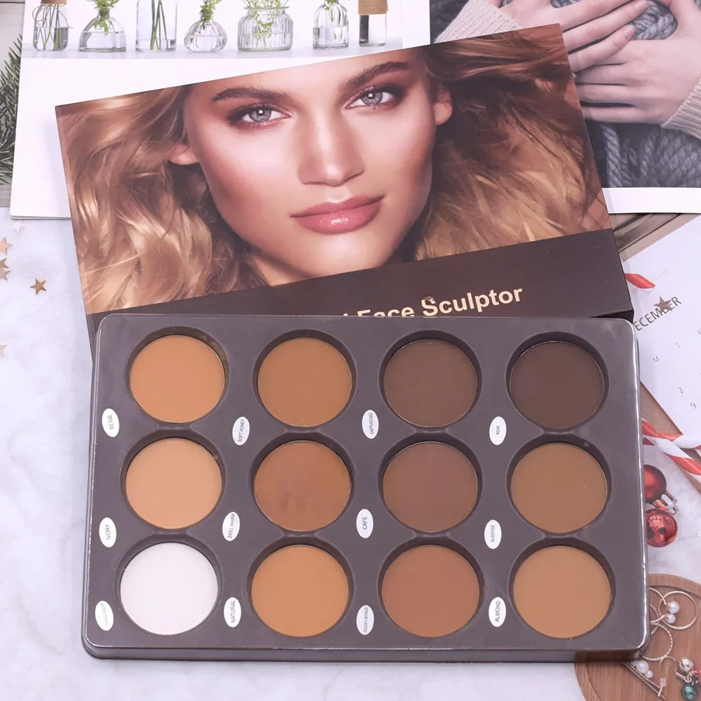 12 Color Matte Face Foundation Contour Palette Face Makeup Palette for Women 3D Contouring Shadow Wheat Color Contouring Makeup