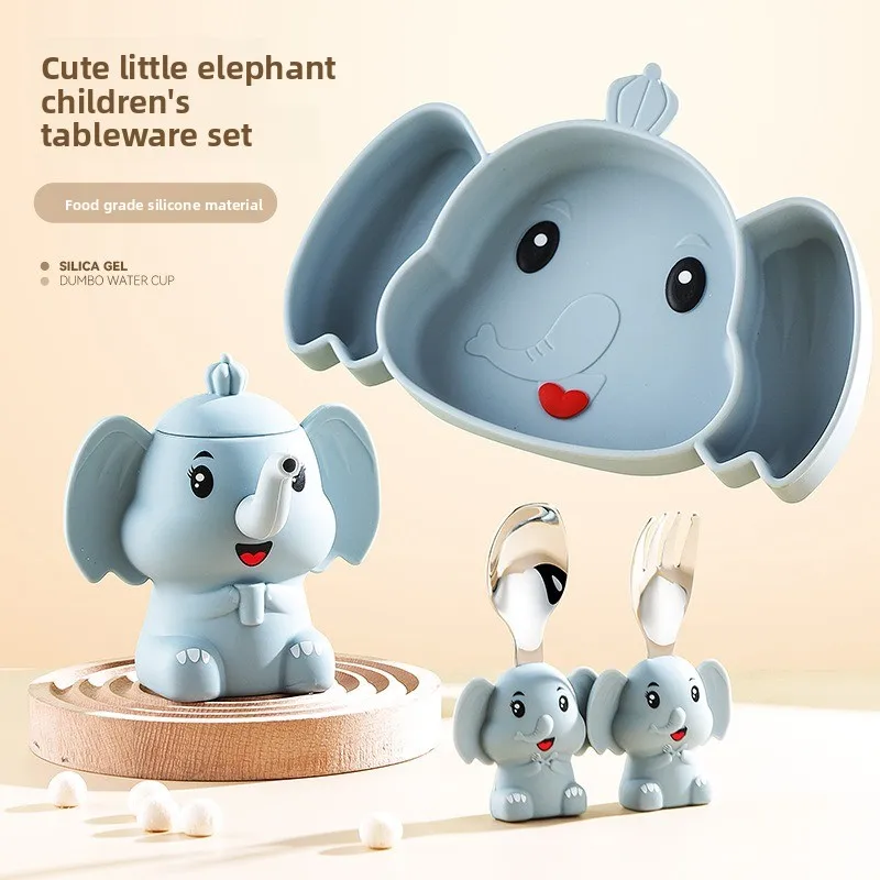 set-di-piatti-in-silicone-a-forma-di-elefante-per-bambini-stoviglie-per-l'alimentazione-dei-bambini-in-silicone-di-grado-alimentare-piatto-per-alimenti-complementari-per-neonati