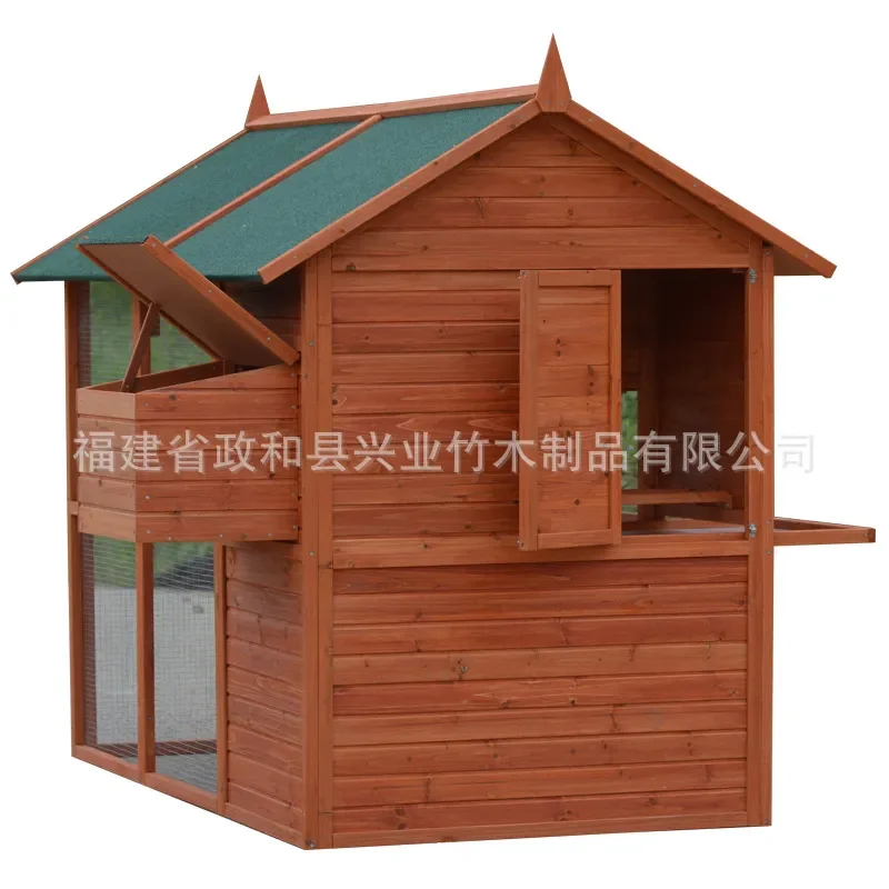 Large Fir Wood Outdoor Chicken Coop Rabbit Hutch Weatherproof Poultry House with Sun Rain Protection for Backyard Farm