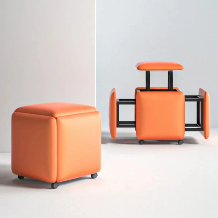 Modern New Design Nesting Folding Sofa Chairs 5 in 1 Sofa Stool Hidden Seats Foldable Ottoman Stools with Metal Legs Cube Chair