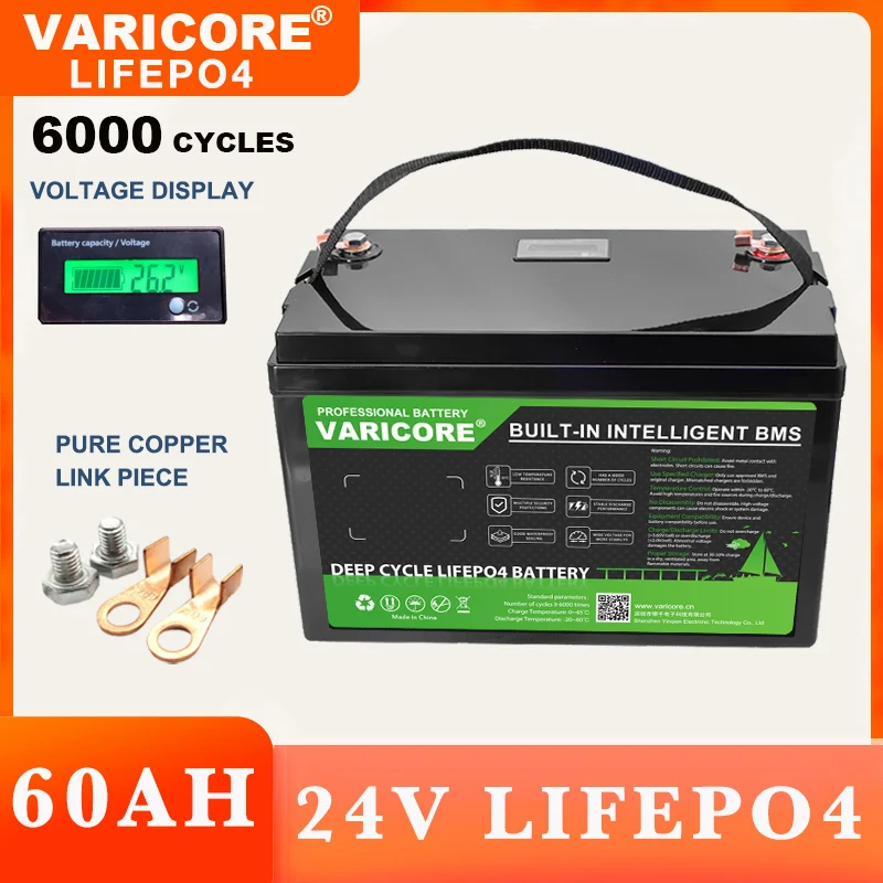 VariCore 24V 60ah LiFePO4 Batterij 8s Lithium-ijzerfosfaat voor Golfkar Boot Station Wagon Auto aansteker Batterijen 29.2V Lader