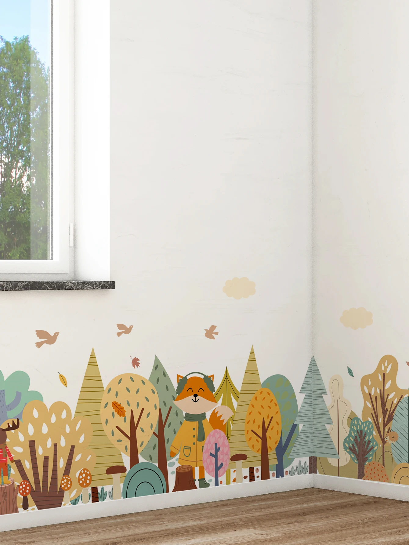 1 roll cartoon flora and fauna motifs children's room decorative self-adhesive moisture embellishment wallpaper peel and stick