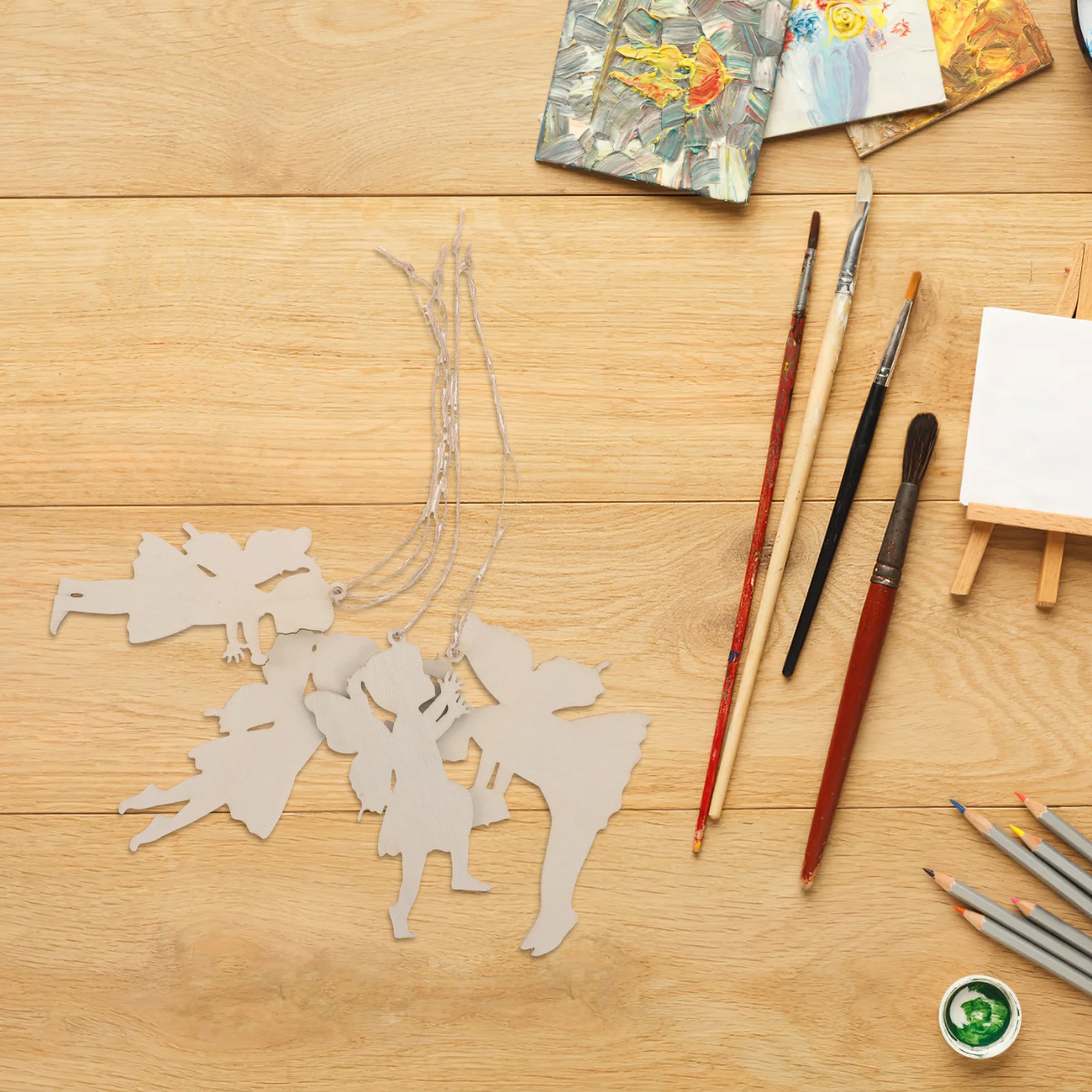 

24Sets Natural Wood Fairy Cutouts Unfinished DIY Painting Craft Supplies Wooden Ornaments Hanging Decorations Home Party
