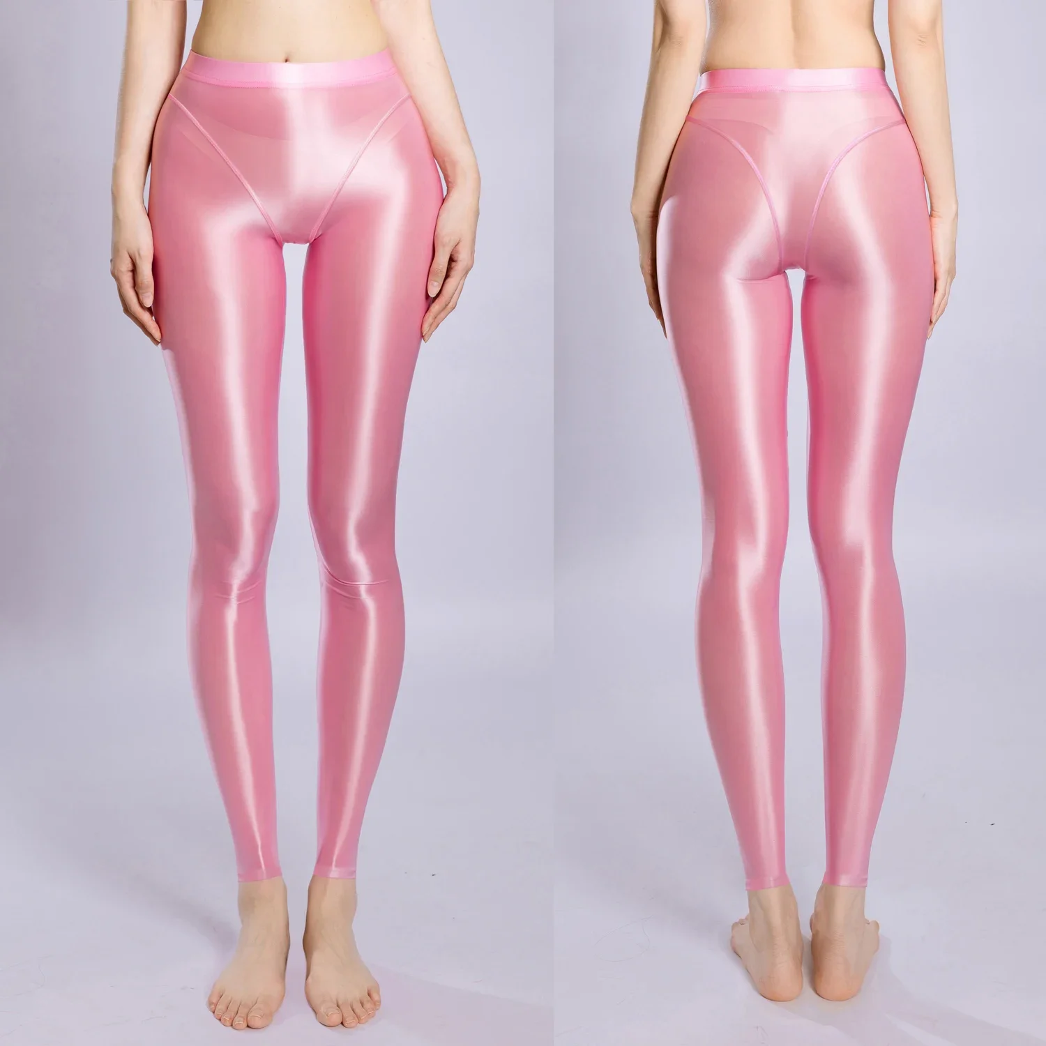 Neue glänzende Nylon-Leggings mit hohem Beinausschnitt, Patchwork-Bleistifthose, Strumpfhose, elastische Yoga-Fitnesshose, Spodnie Collant Joggers – Detail 4