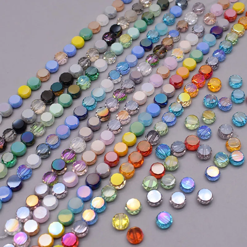 Mixed Color 30pcs 8mm/bag Flat Round Faceted Crystal Glass Beads Disc-Shaped Loose Beads For Jewelry Making DIY Bracelet Earring