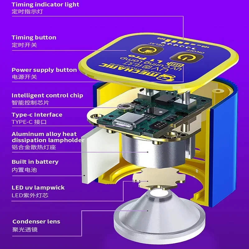 MECHANIC L1 Pro Интеллектуальная двойная лампа с бусинами УФ-лампа для отверждения 7 Вт Инструмент для быстрого отверждения и ремонта OCA Оптическая