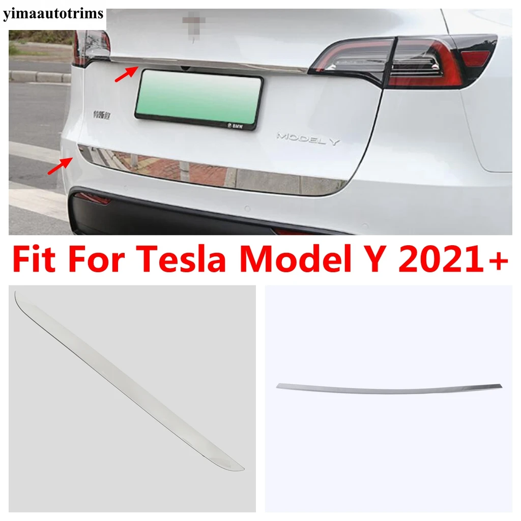 Rear Tail Door Strip Tailgate Trunk Decoration Cover Kit Trim For Tesla Model Y 2021 2022 Stainless Steel Exterior Accessories