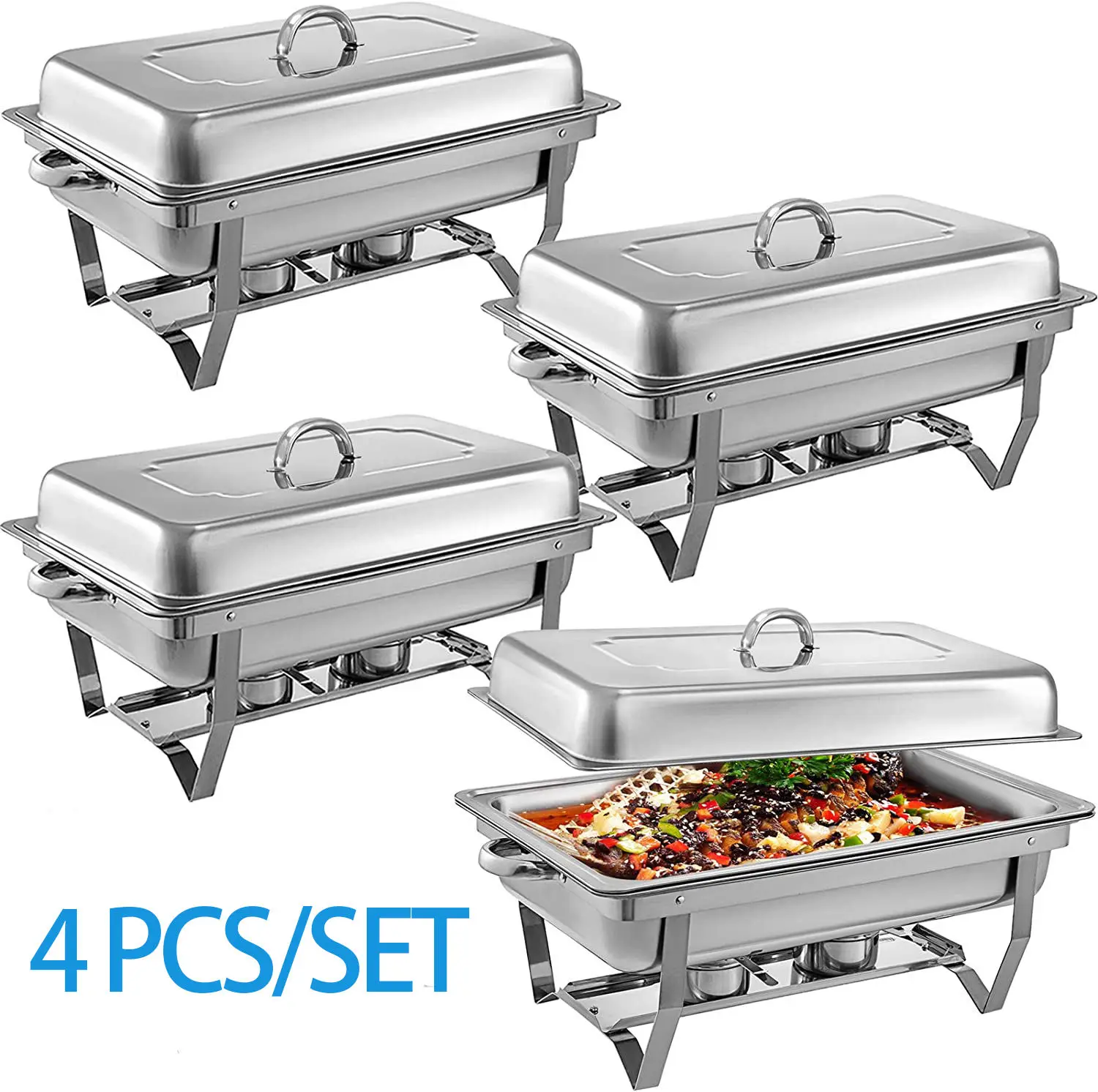Hotel Restaurant Supplies 4 Packs Stainless Steel Buffet Chafing Food Warmer Dish Buffet Set Stove Steam Food Warmer Pot