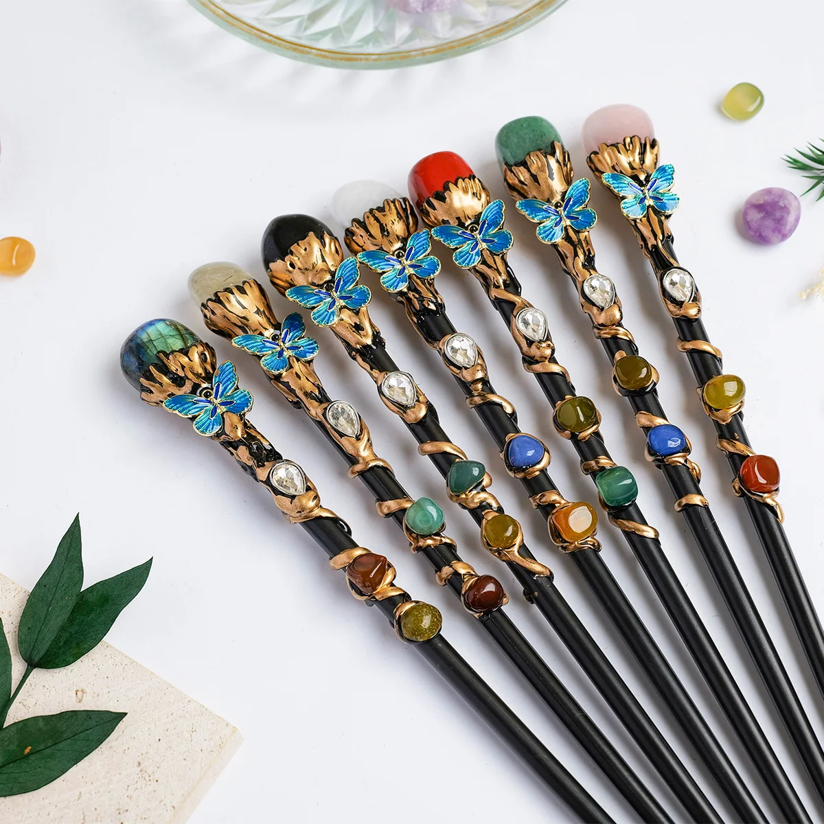 1pc Natural Crystal Magic Wand Crystal Tumbled Stone Fairy Wand DIY Handmade Wand Prop Holiday Gift