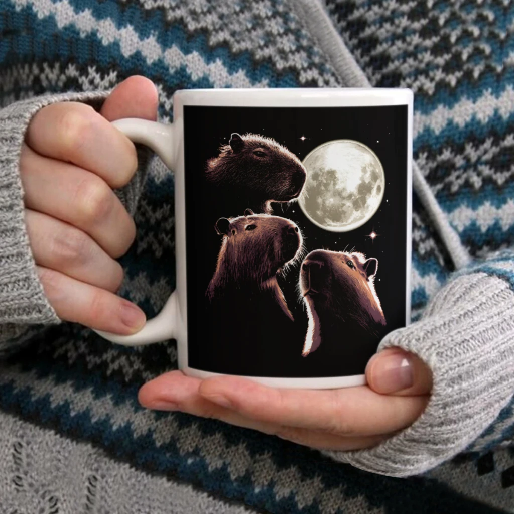 

Three Capybara Moon Funny Capybara Meme Mystical CapybaraCoffee Mug Tea Cup 11oz Coffee Cup Funny Birthday Ceramic Mug Cup