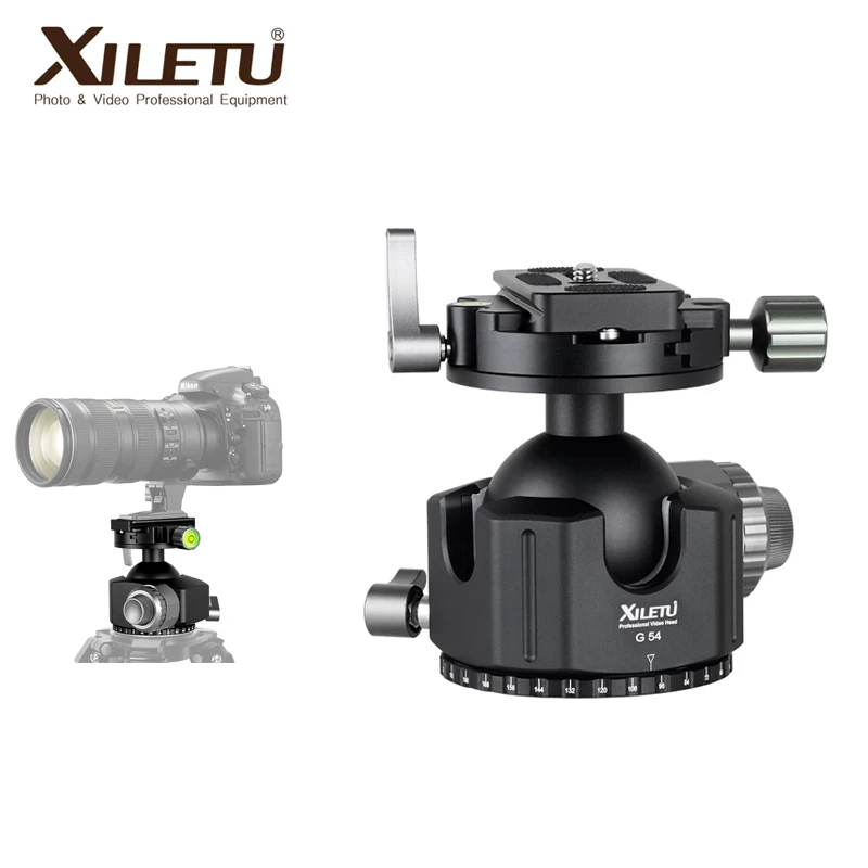 

XILETU G54 Low Center of Gravity Ball Head Professional Double Panoramic Tripod Ballhead with Quick Release Plate for SLR Camera