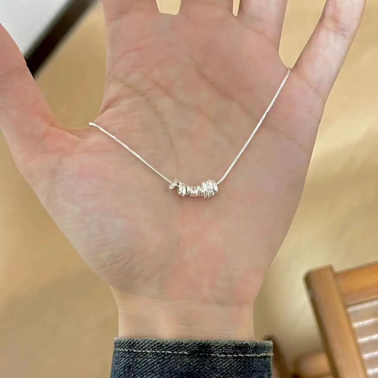 New Silver Textured Broken Silver Necklace for Women, Irregular Simple INS Niche Design, Light Luxury, Elegant and High-End Feel