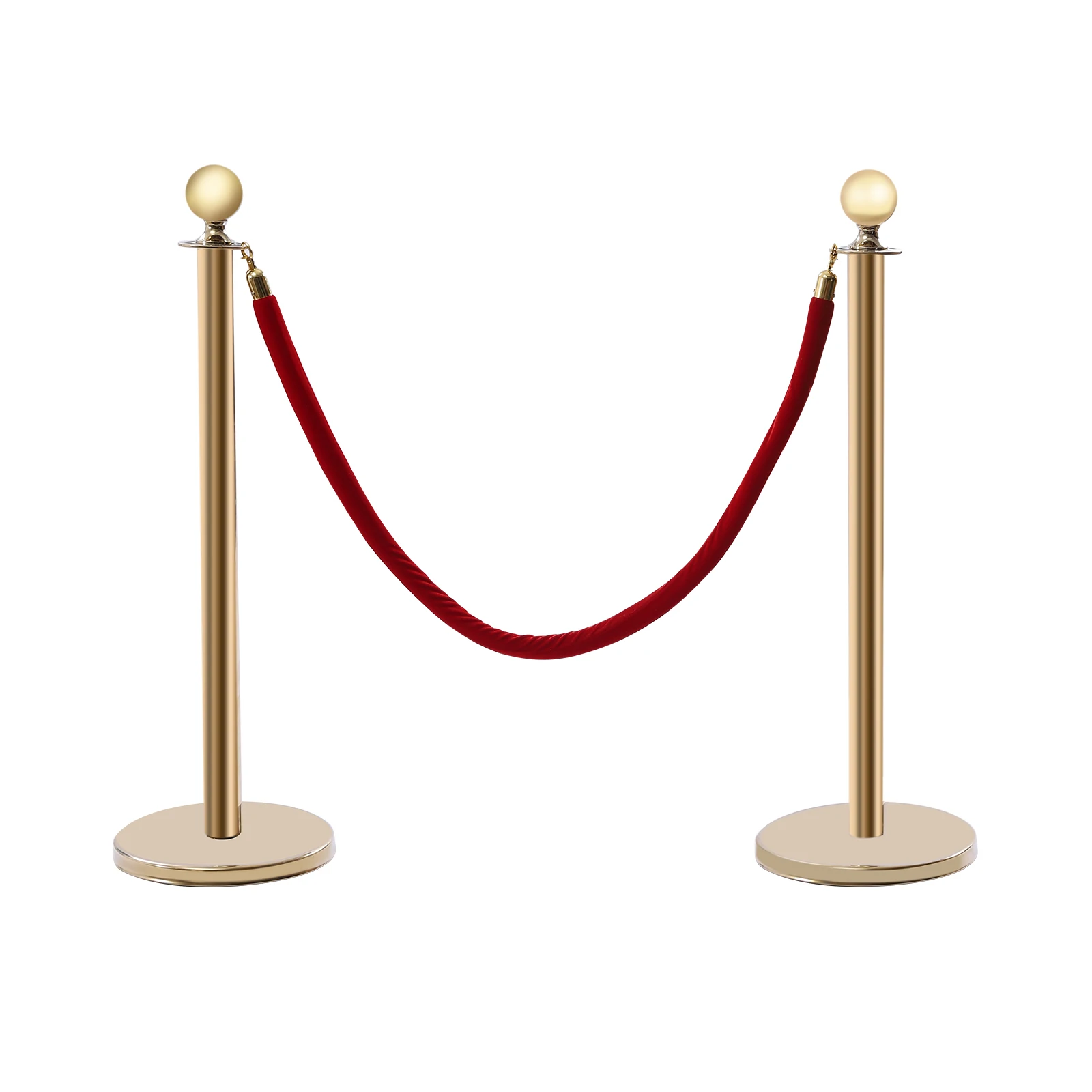 Crowd Control Stanchion Set with Red Velvet Rope, Crowd Control Barrier, Metal Base, Gold, 5 ft, 1.5 m