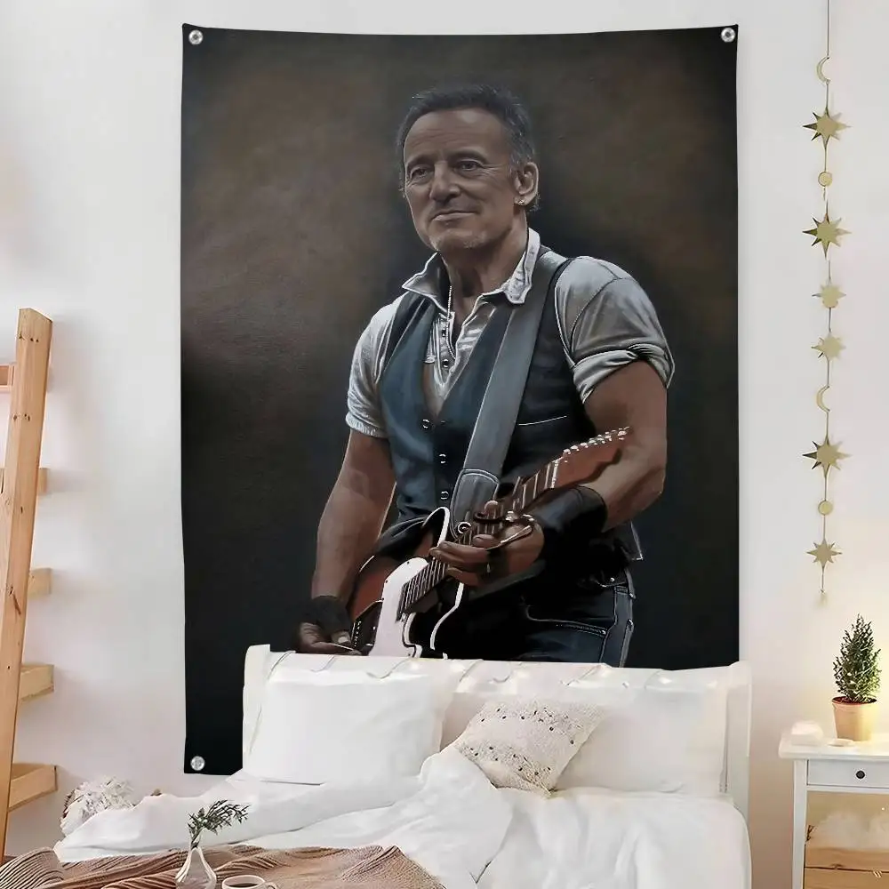 B-Bruce Springsteen Guitar Flag Room Bedroom Home&Outdoor Wall Hanging Concert Printed Background Decoration Art Banner