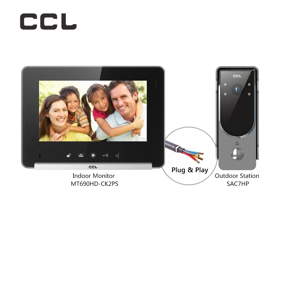CCL 7" HD Screen 4-Wire Video Intercom Security Protection Door Phone for Villa with 130° Camera Doorbell Built-in 8G Memory