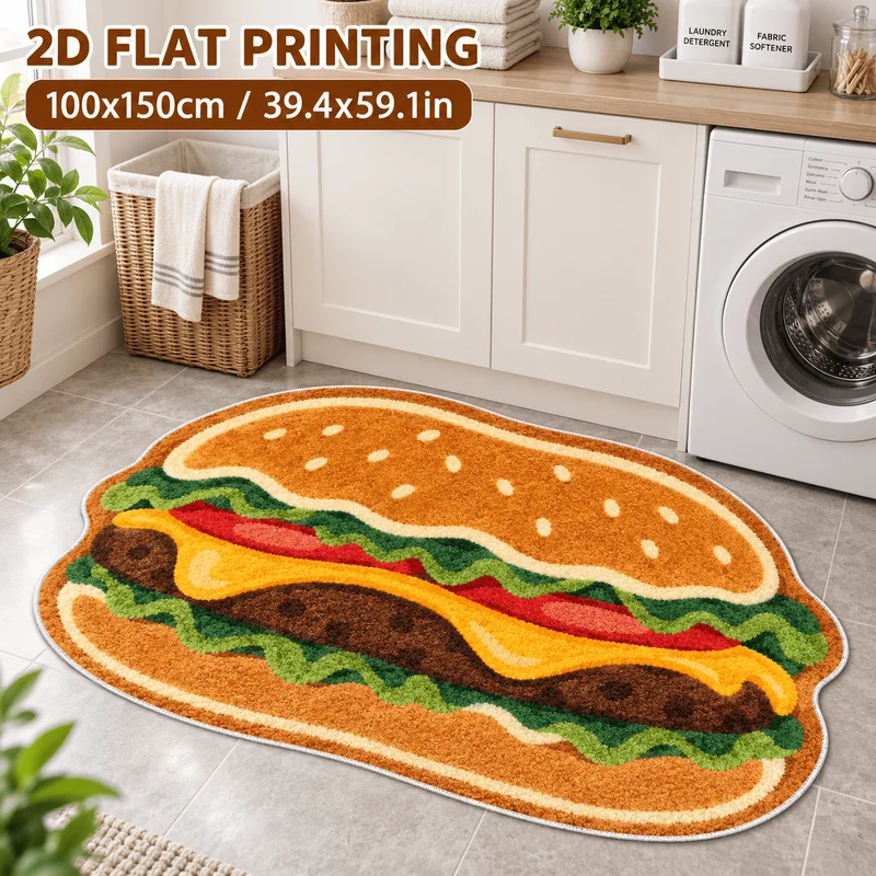 VIKAMA Burger Shaped Doormat Funny Cheeseburger Food Skid Resistant Accent Rug Entry Indoor Floor Rug Seasonal Xmas Decor