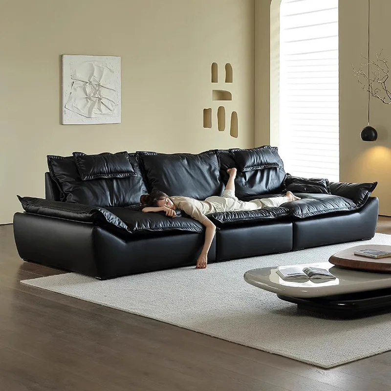 Segelsofa aus Leder mit abnehmbarer Rückenlehne, tief sitzend