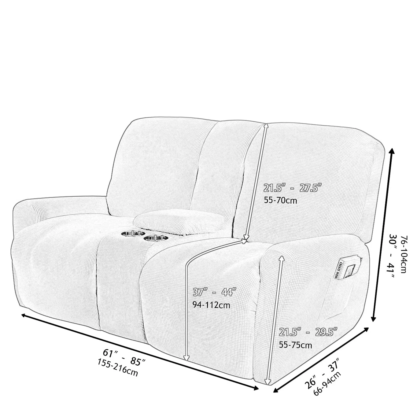 Imagem -06 - Sofá Reclinável Cobre com Suporte de Copo e Console Médio Capa Veludo Estiramento Slipcovers Loveseat Lugares