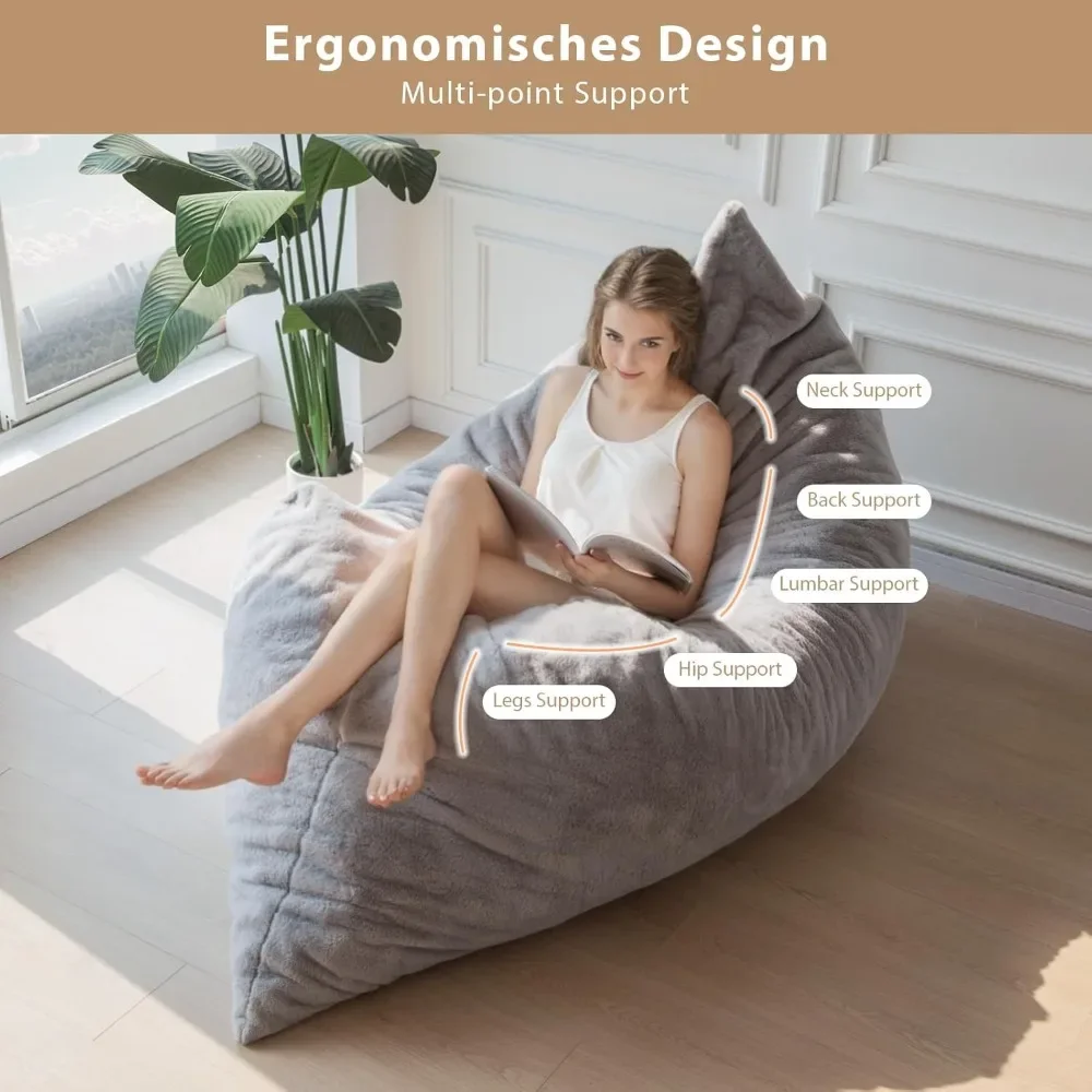 

3 in 1 Bean Bag Chair, Convertible Chair Folds from Bean Bag to Lounger, High-Density Foam Filling, Faux Fur Bean Bag Sofas
