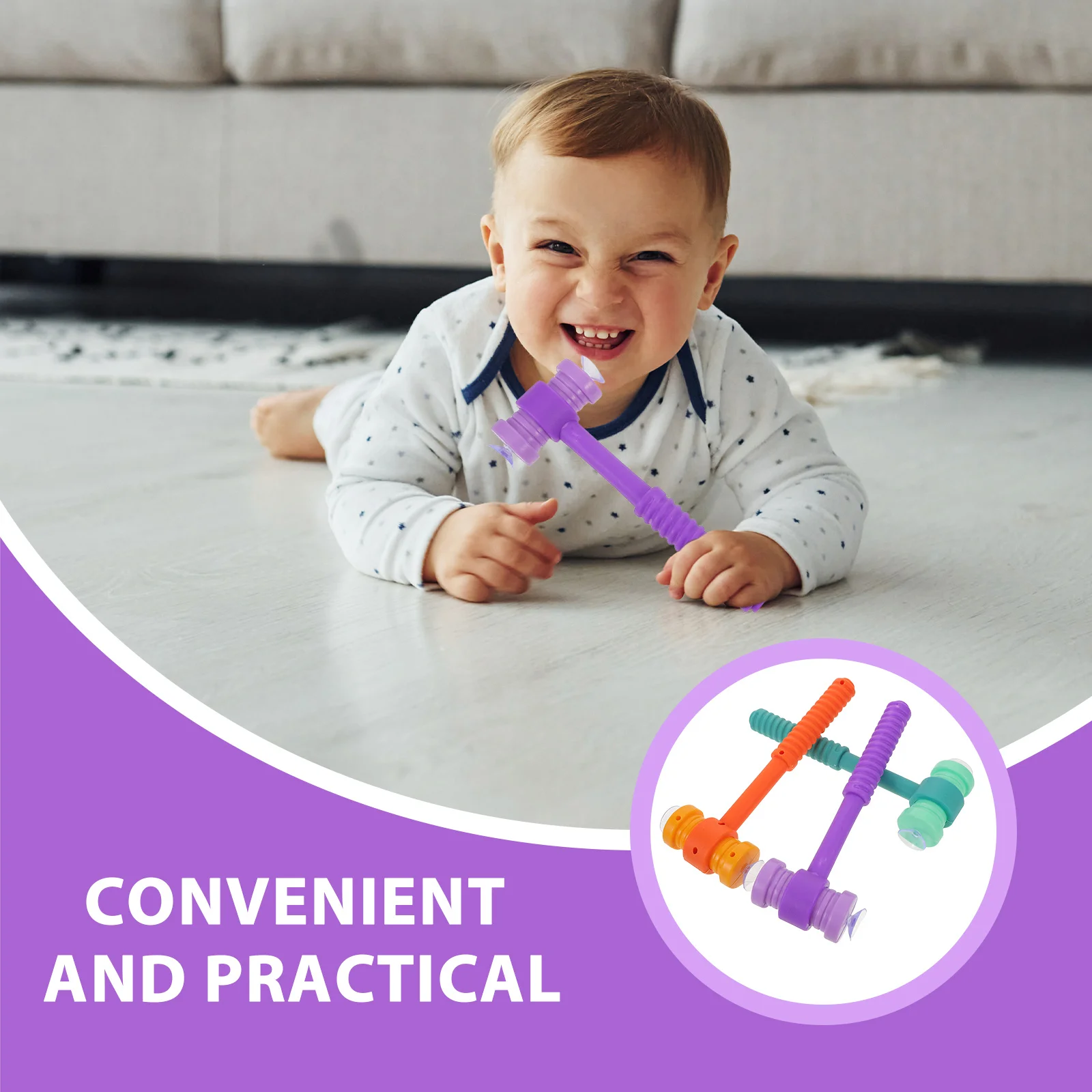 6pcs Kids Hammer Plastic Early Learning Reaction Training Suction Cup Base For Toddler Hand Eye Coordination - Pounding