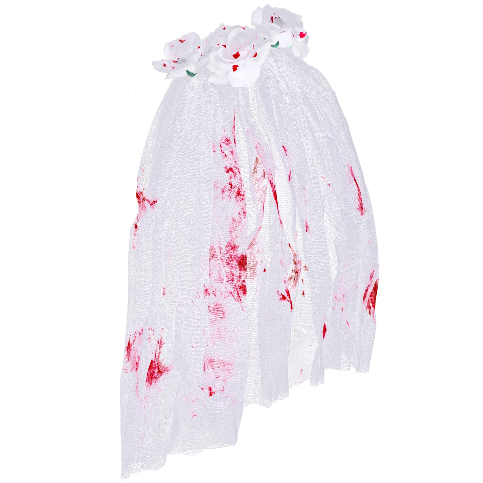 Halloween Skull Headdress Party Decorative Veil (Blood Stained Veil) Long with Comb Cloth Gothic Bride