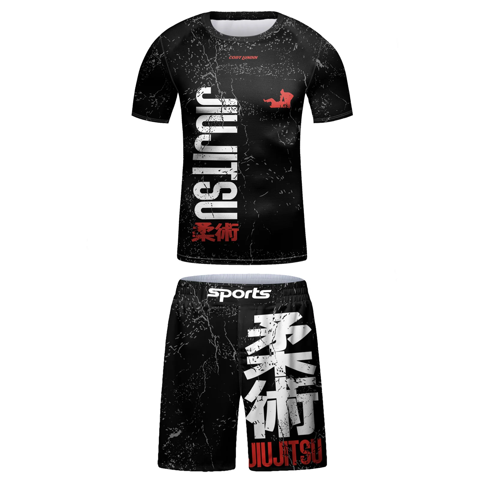 

Cody Lundin Children MMA Compression Clothing Kids Bjj Gi Kickboxing Jersey + Muay Thai Shorts Boys Black Print Jiu Jitsu Wear