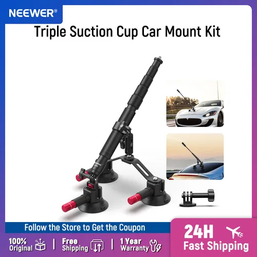 Imagen 1 del producto NEEWER Kit de montaje para coche con Triple ventosa y adaptador para cámara de acción, palo de Selfie con poste de extensión 2 en 1 para GoPro Insta360 CA065